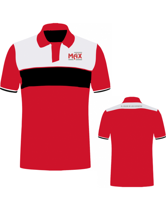 PLAYERA POLO ROJO BLANCO Y NEGRO (7 puntos)